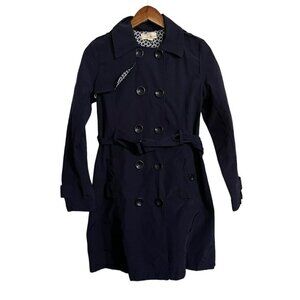 Forever 21 Womens Navy Blue Button Front Double Breasted Rain Trench Coat Small